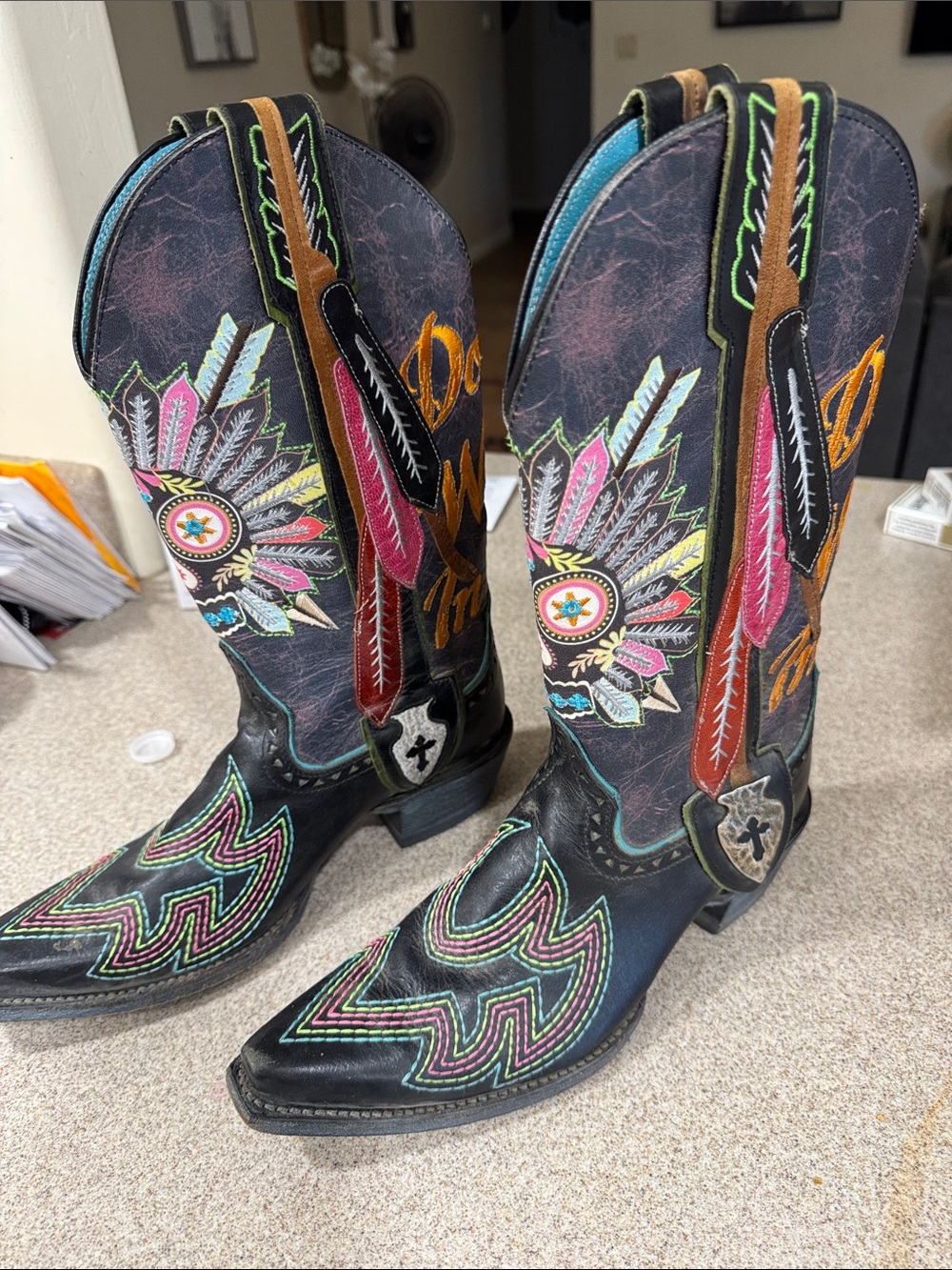 Ariat Gypsy Soul Black Embroidered Western Boot with Colorful Feather Accents - Picture 2 of 5